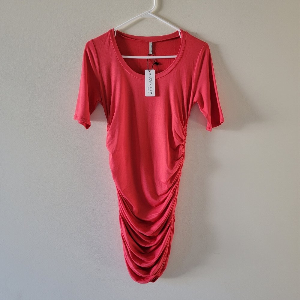 Coral Mother Bee Maternity Dress- Small